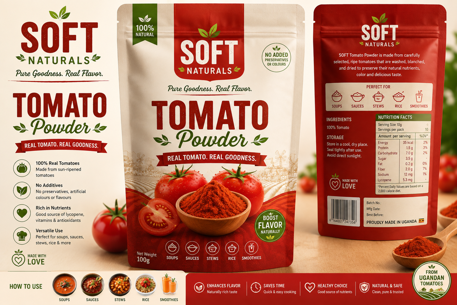 SOFT Naturals Tomato Powder packaging concept